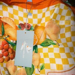 ANTONIO MELANI Yellow Check Citrus Print Mini Dress with Orange Border